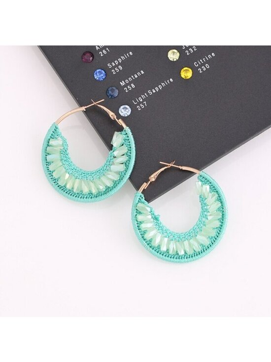Bahati Jewelry - Round Turquoise Beaded Crystal Boho Chic Hoop Earrings